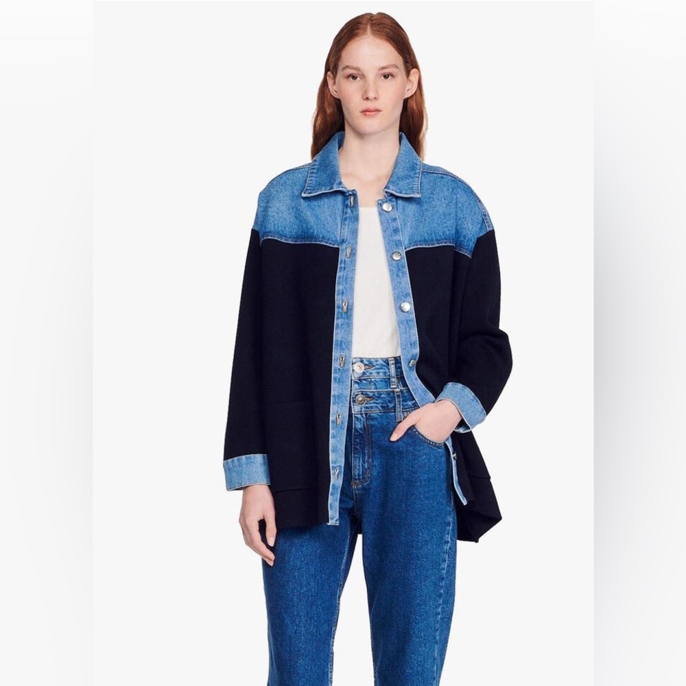 Sandro Oversize Knit Denim Jacket